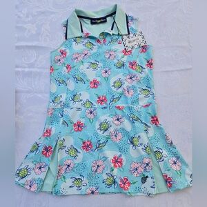 Turtles & Tees Floral Sleeveless Polo Girls  Dress Size M 7-8 New Whit TAG